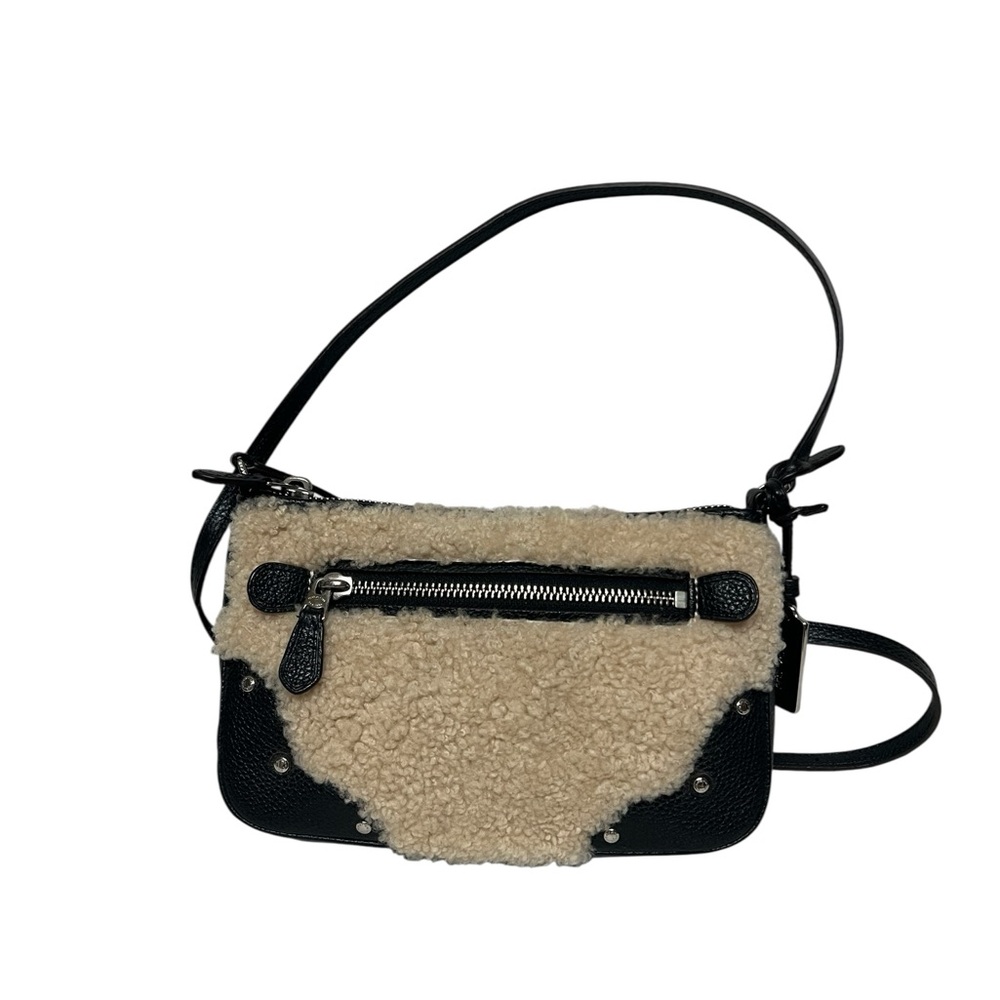 Coach Black Leather w/Shearling Fur Crossbody Bag EUC